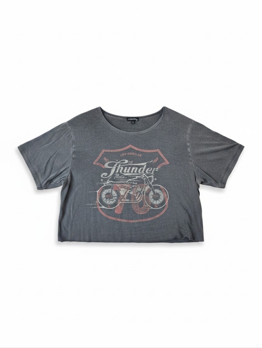 Originality Thunder Motorcycle Graphic Crop Top Gray Women’s Short Sleeve Tee